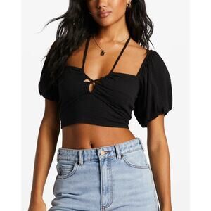 Billabong Women's Love Again Jersey Fabric Fitted Cropped Halter Top Shirt